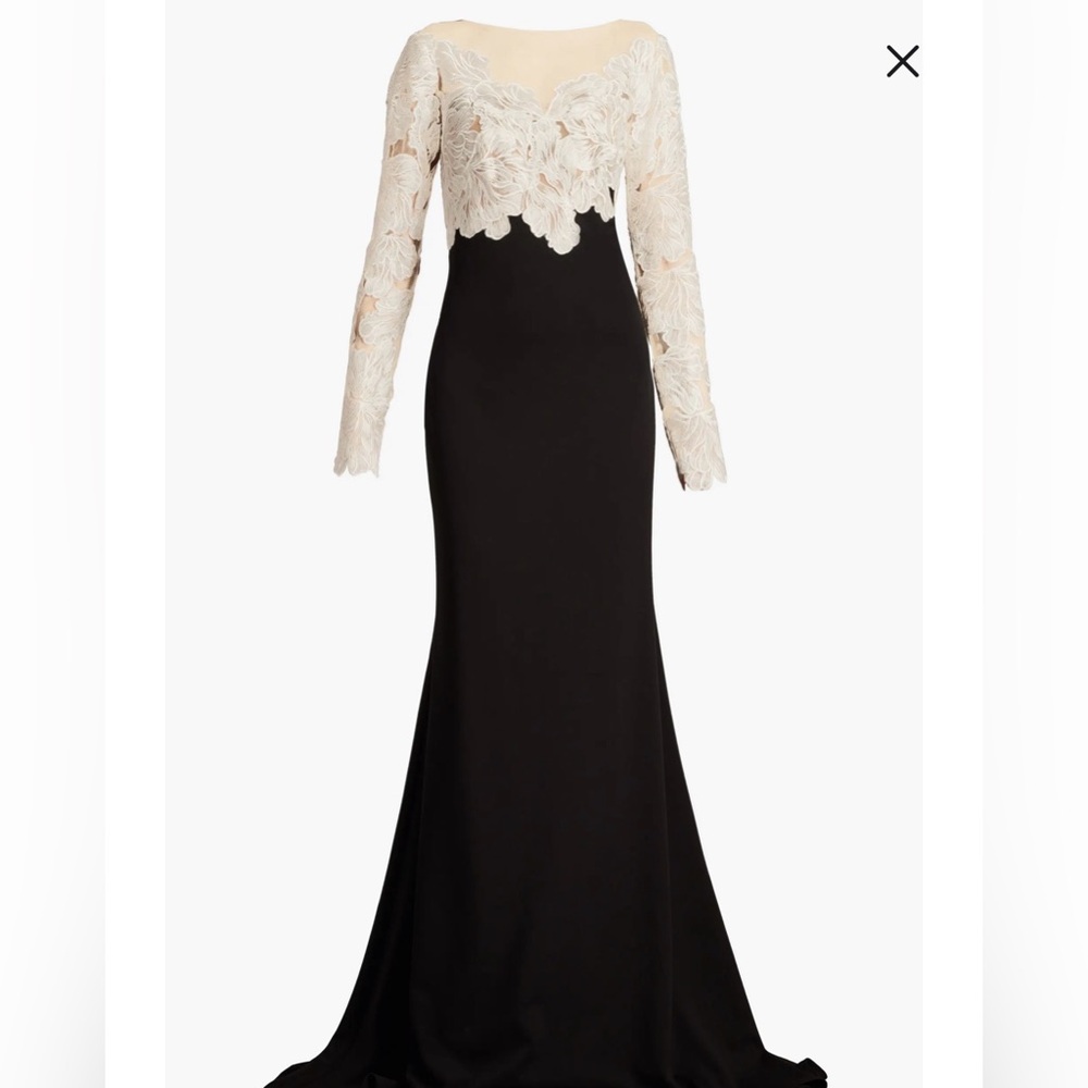 NEW Tadashi Shoji Black Gown with Ivory Lace Bodice Size 2 - Picture 5 of 13